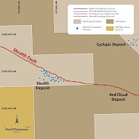 Drill hole collar locations at Stealth Deposit 2022 Program in relation to Red Cloud Deposit