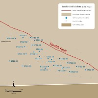 Drill hole collar names and locations at Stealth Deposit 2022 Program